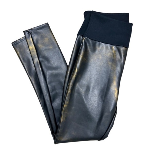 Assets by Spanx All Over Faux Leather Shaping Leggings Black & Gold Size XL - Picture 2 of 5